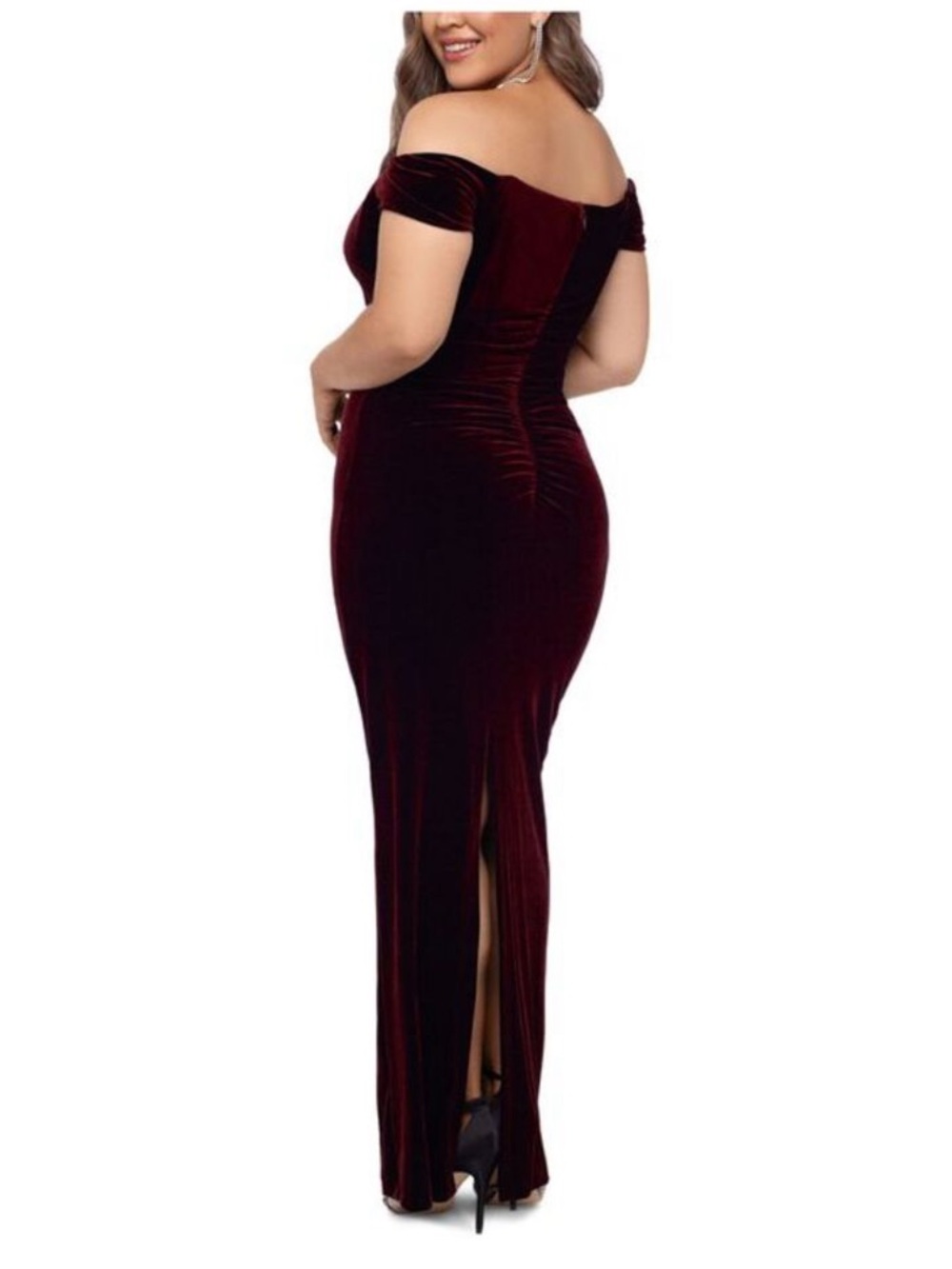 XSCAPE Womens Burgundy Velvet V Neck Full-Length Evening Sheath Dress Plus 16W - Picture 2 of 3